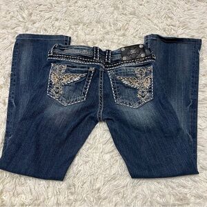 Miss Me Womens Cross Wings Embellished Bootcut Thick Stitch Jeans 27 Rock Tetro